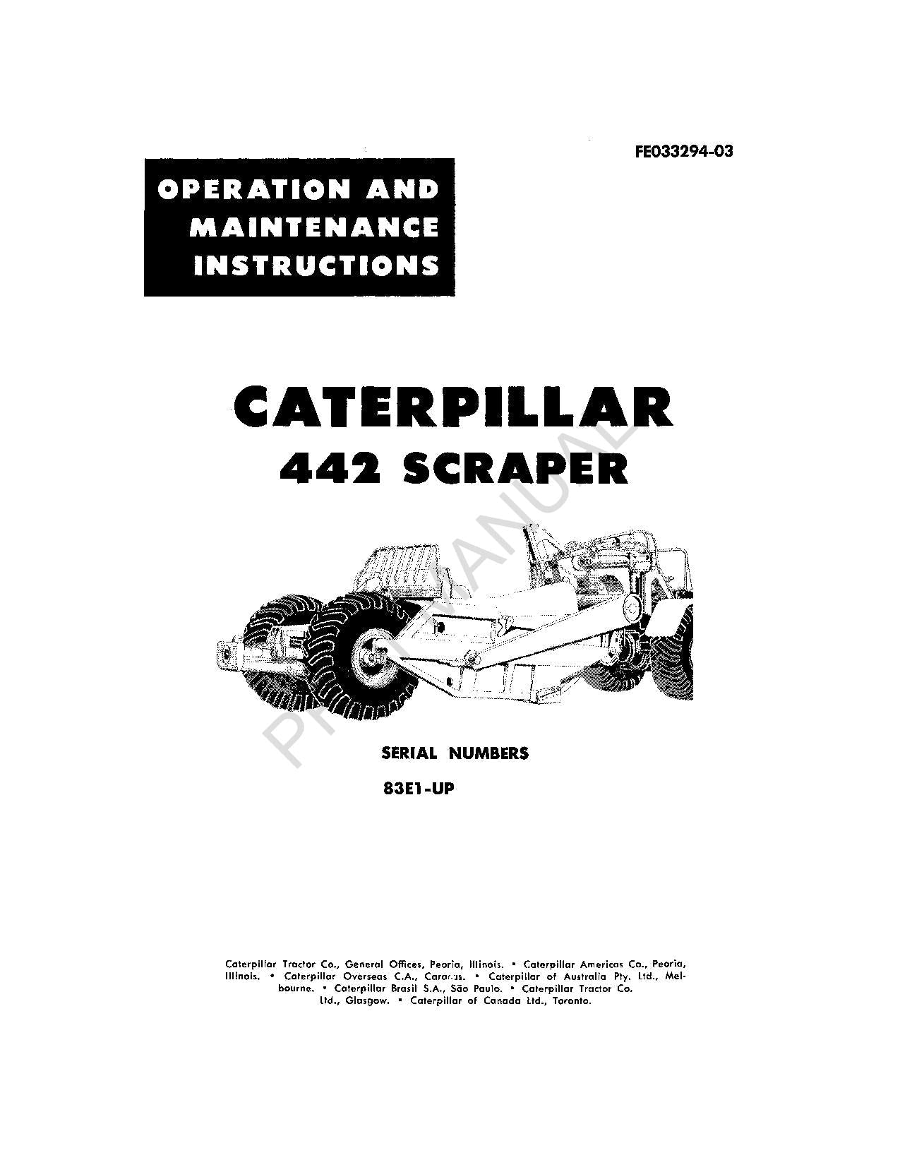 Manual de mantenimiento del operador de la mototraílla Caterpillar 442