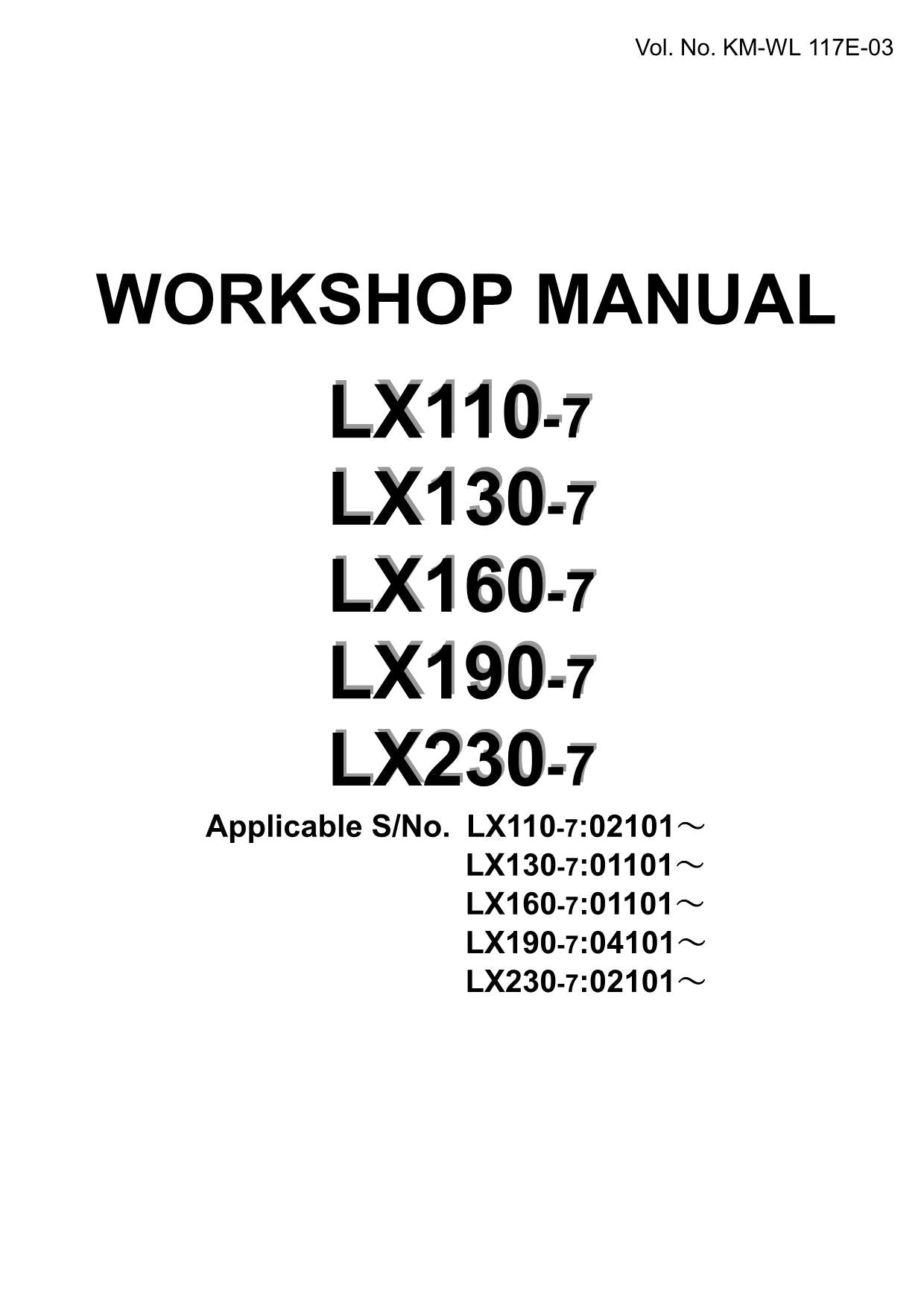 Hitachi LX110-7 LX130-7 LX160-7 LX190-7 LX230-7 Loader Workshop Manual