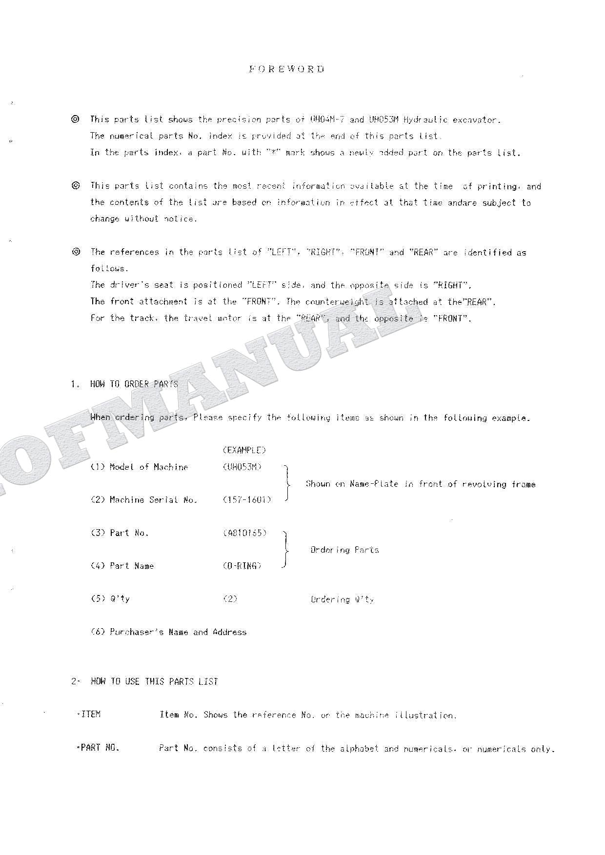 HITACHI UH04M-7 UH04M-7M Equipment Component Excavator Parts Catalog Manual