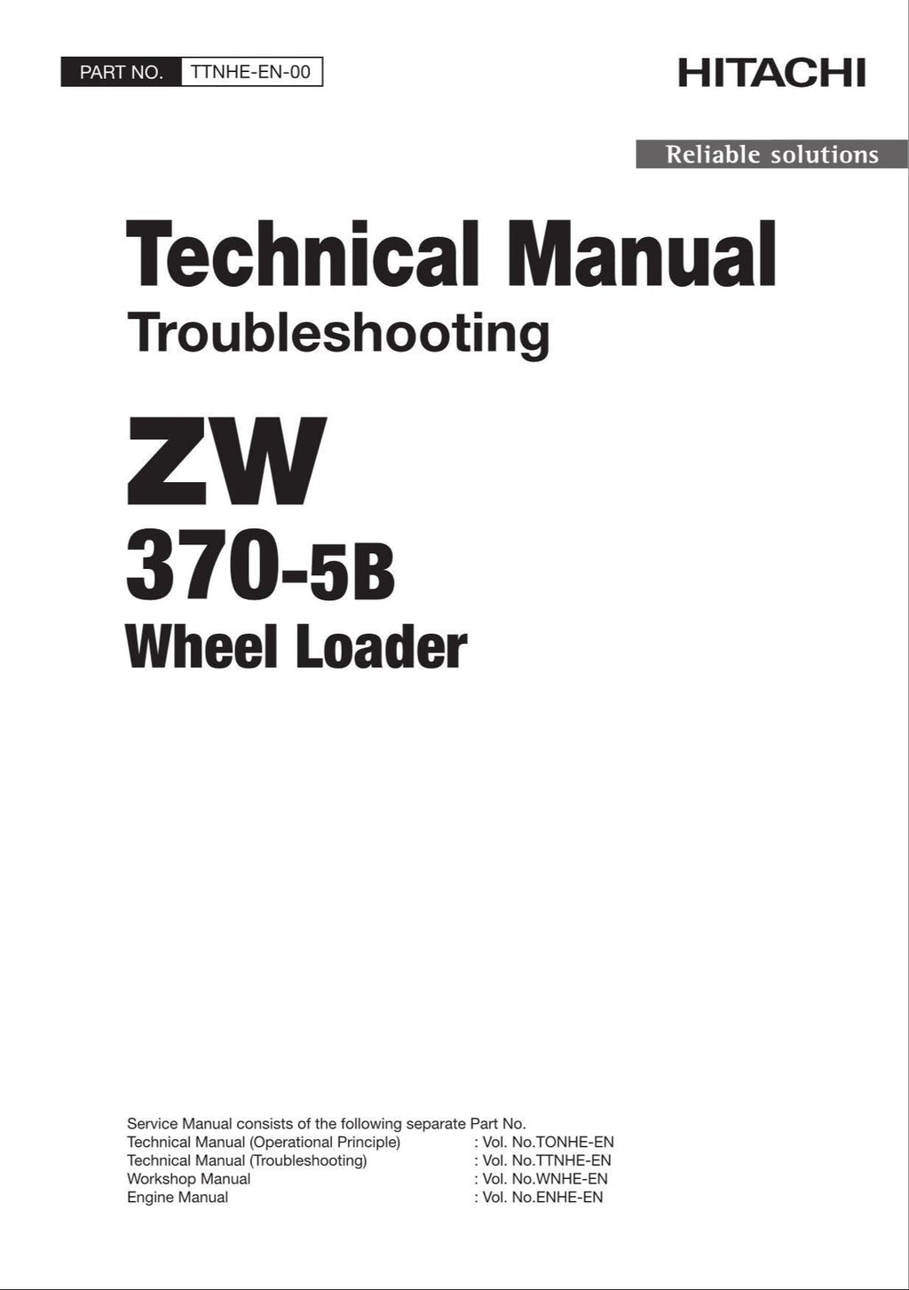 Hitachi ZW370-5B Wheel Loader Technical Manual Troubleshooting +Schematics