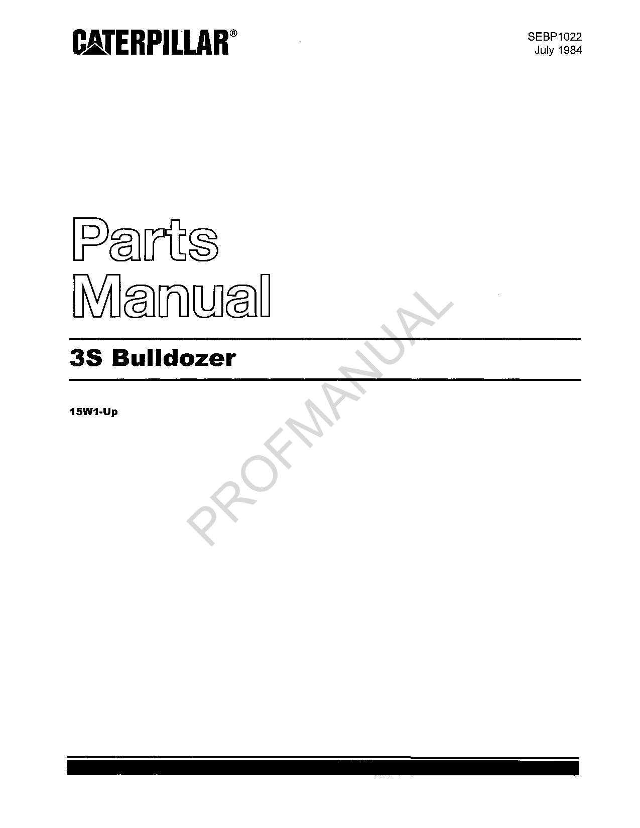Caterpillar Cat 3S Bulldozer Parts Catalog Manual ser 15W1-Up