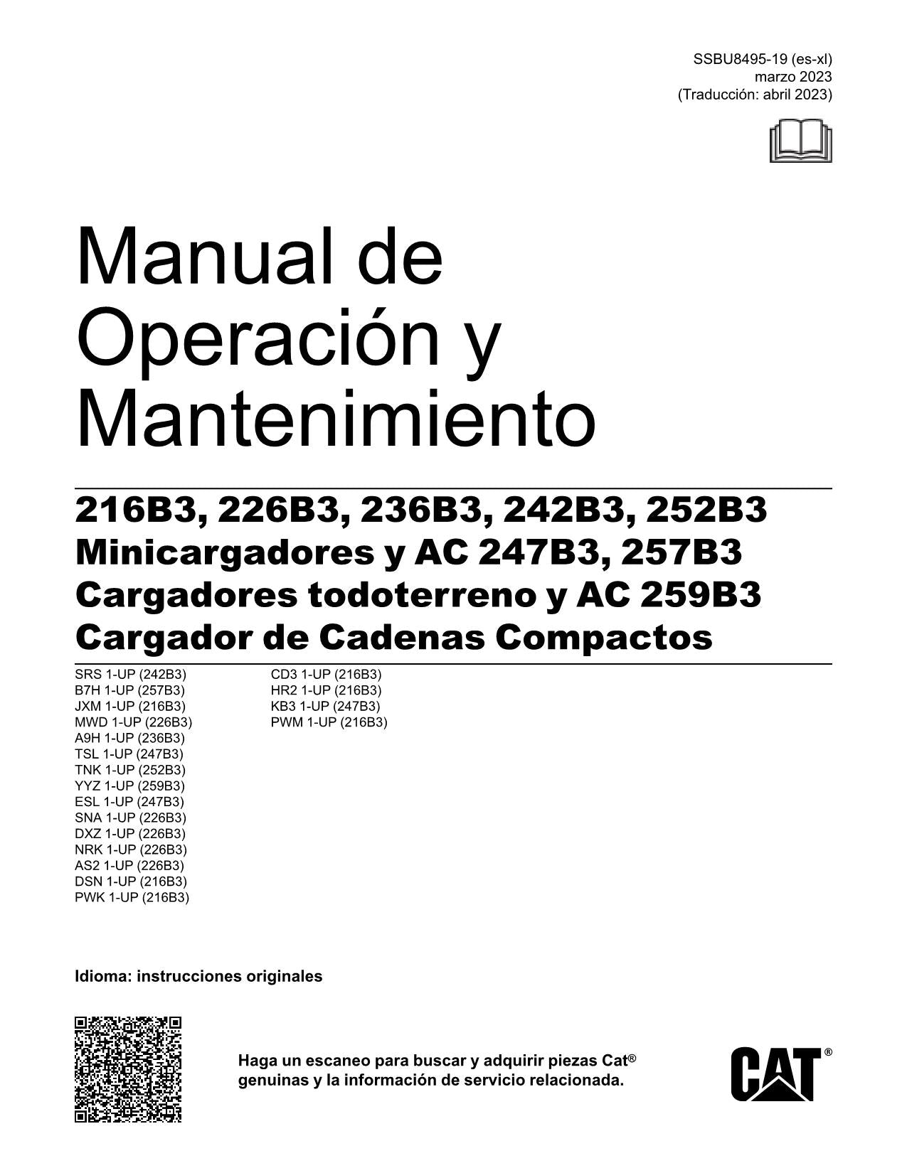 Caterpillar 216B3 226B3 236B3 242B3 252B3 Cargador Manual de Operación Español