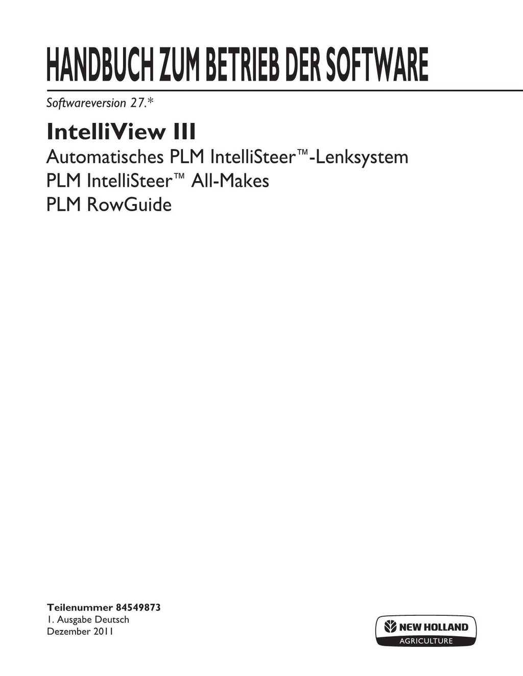 New Holland INTELLIVIEW III Betriebsanleitung 84549873