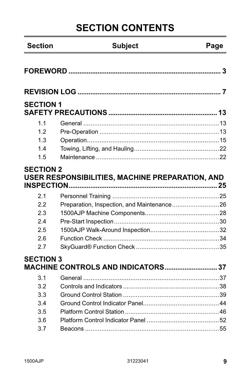 JLG 1500AJP Boom Lift Maintenance Operation Operators Manual 31223041