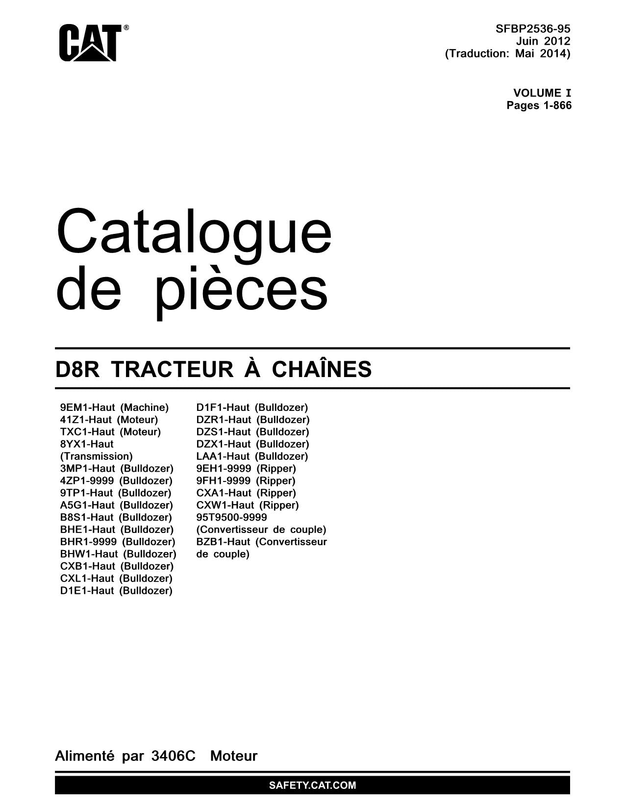 Caterpillar D8R Tracteur Manuel de catalogue de pièces SFBP2536