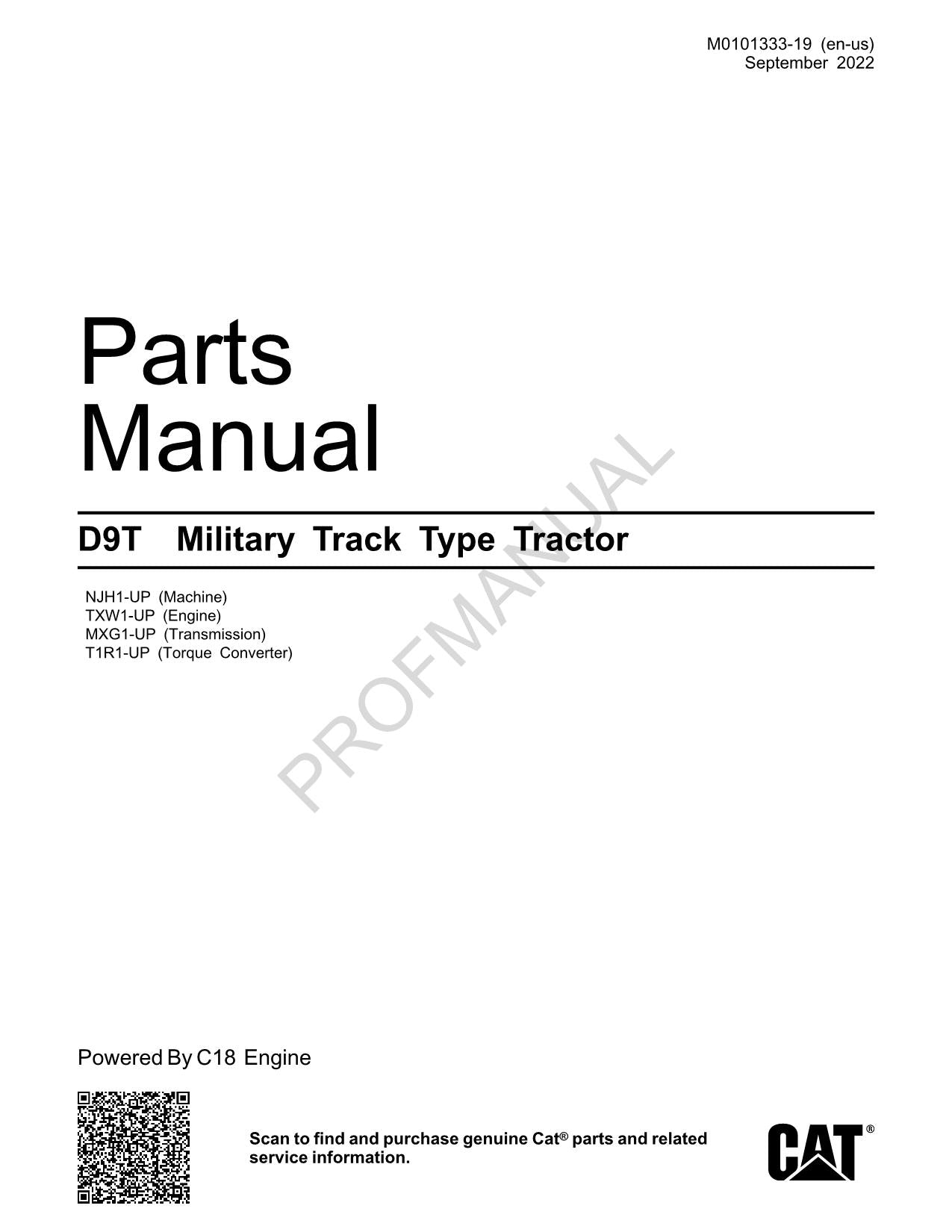 Caterpillar Cat D9T Track Type Tractor Parts Catalog Manual M0101333