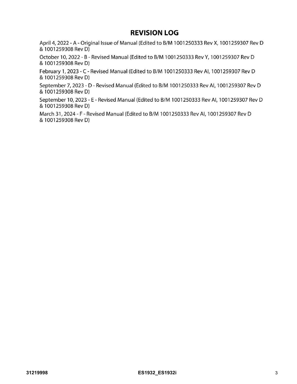 JLG ES1932 ES1932i Scissor Lift Parts Catalog Manual 31219998