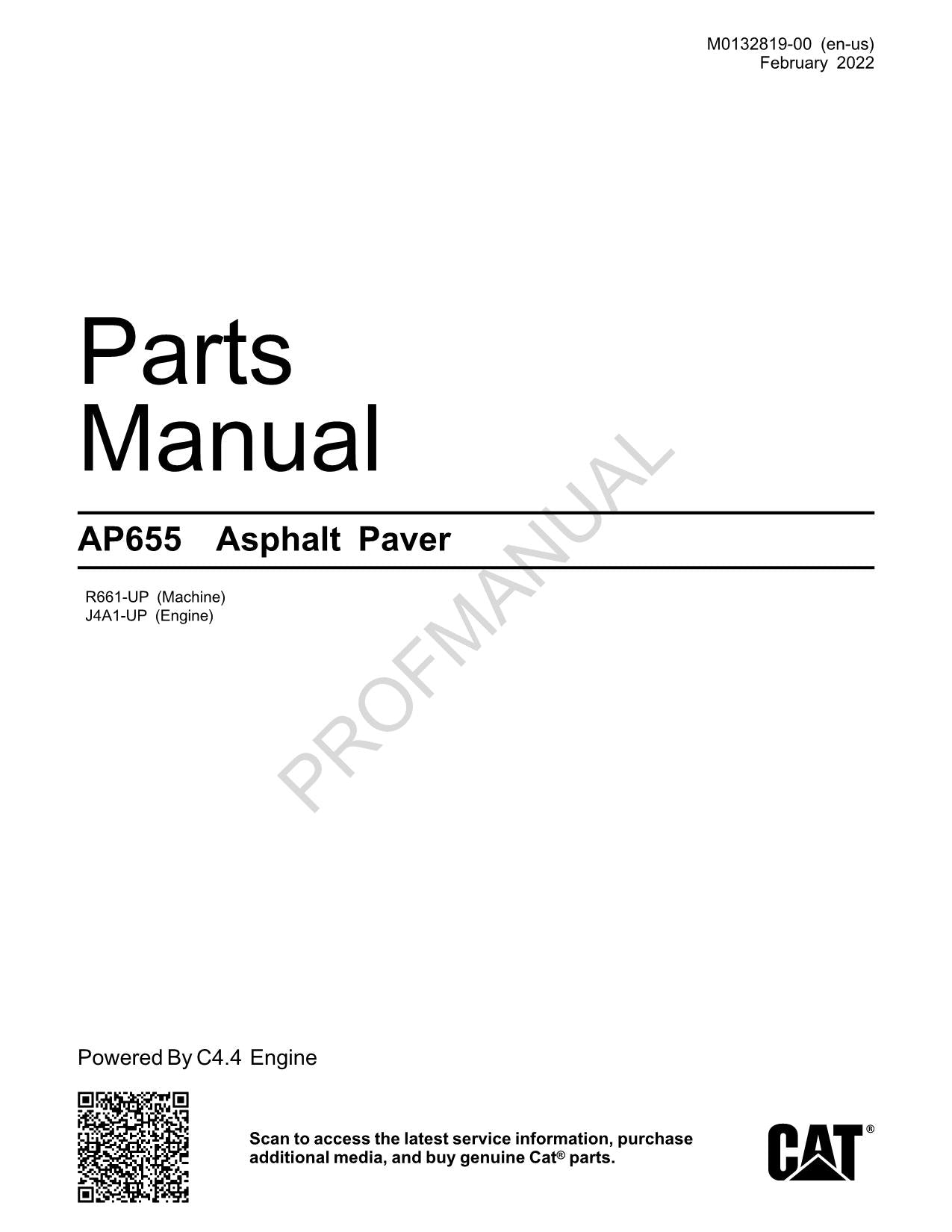Caterpillar Cat AP655 Asphalt Paver Parts Catalog Manual J4A1-Up R661-UP