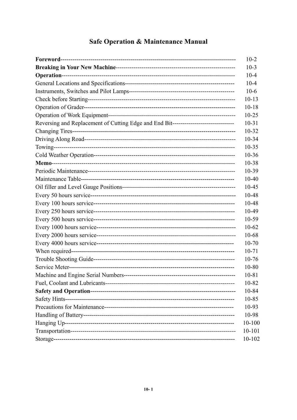 Hyundai HG220 MOTOR GRADER Operators Maintenance Manual