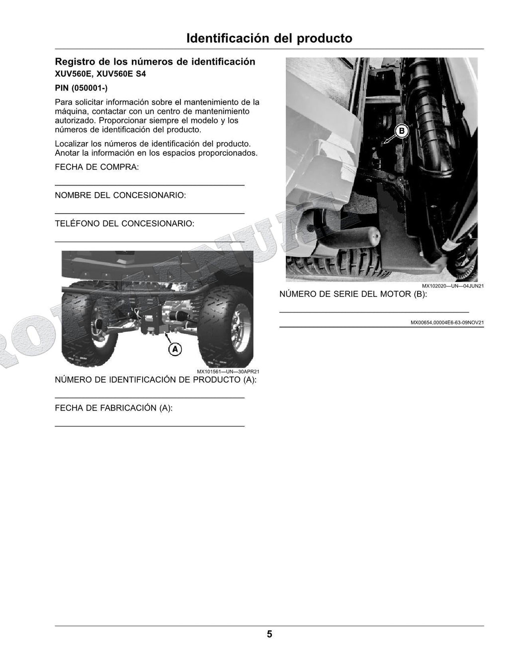 John Deere XUV 560E S4 XUV 560E cocodrilo Manual del Operador Español SN 050001-