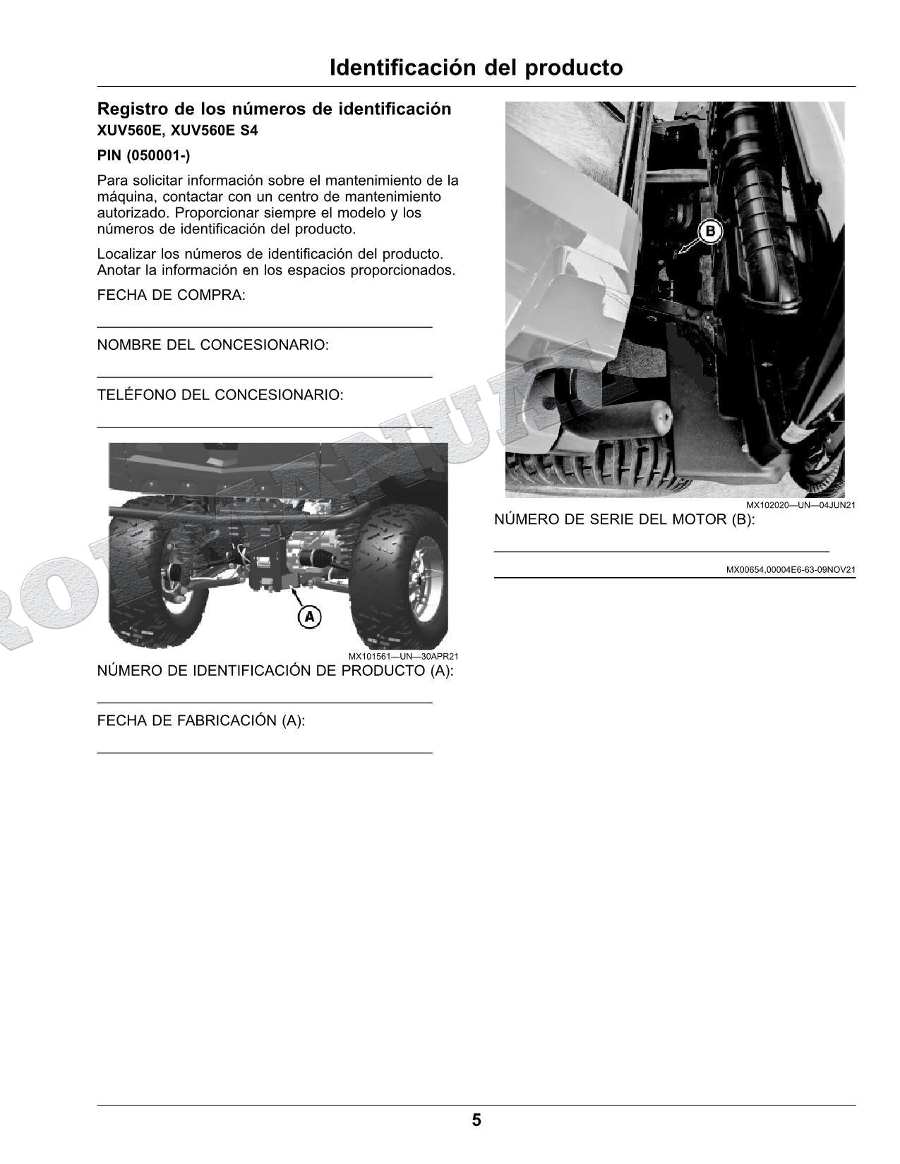 John Deere XUV 560E S4 XUV 560E cocodrilo Manual del Operador Español SN 050001-