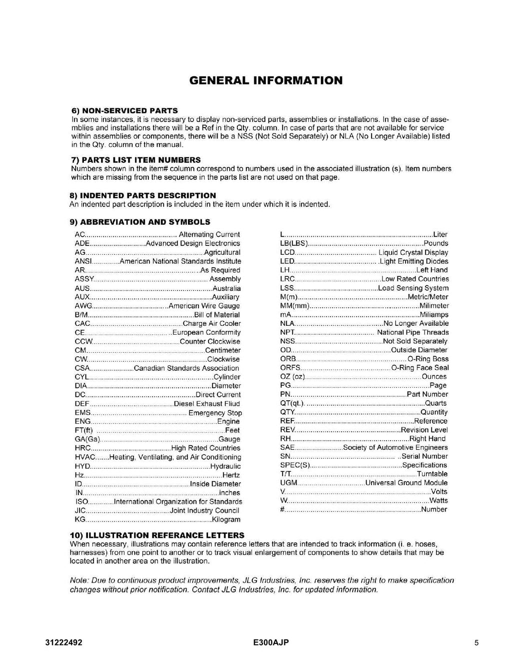 JLG E300AJP Boom Lift Parts Catalog Manual 31222492