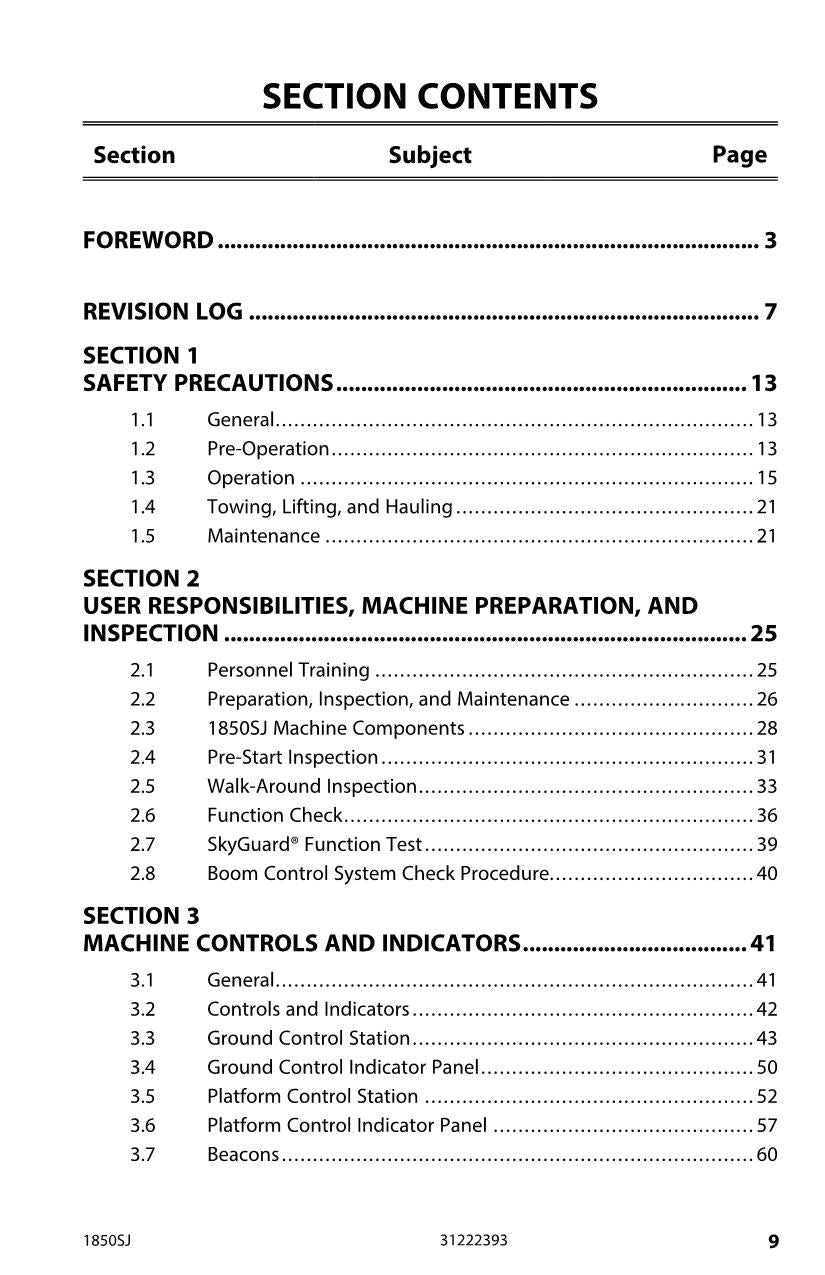 JLG 1850SJ Boom Lift Maintenance Operation Operators Manual 31222393