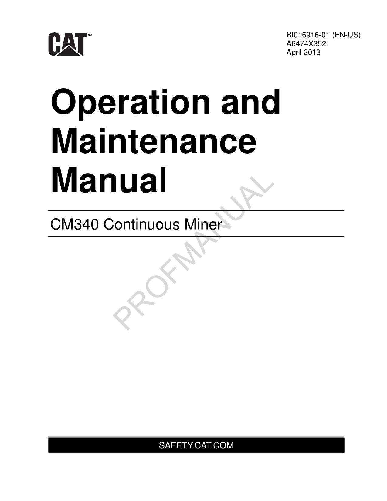 Caterpillar Cat CM340 Continuous Miner Operators Maintenance Manual