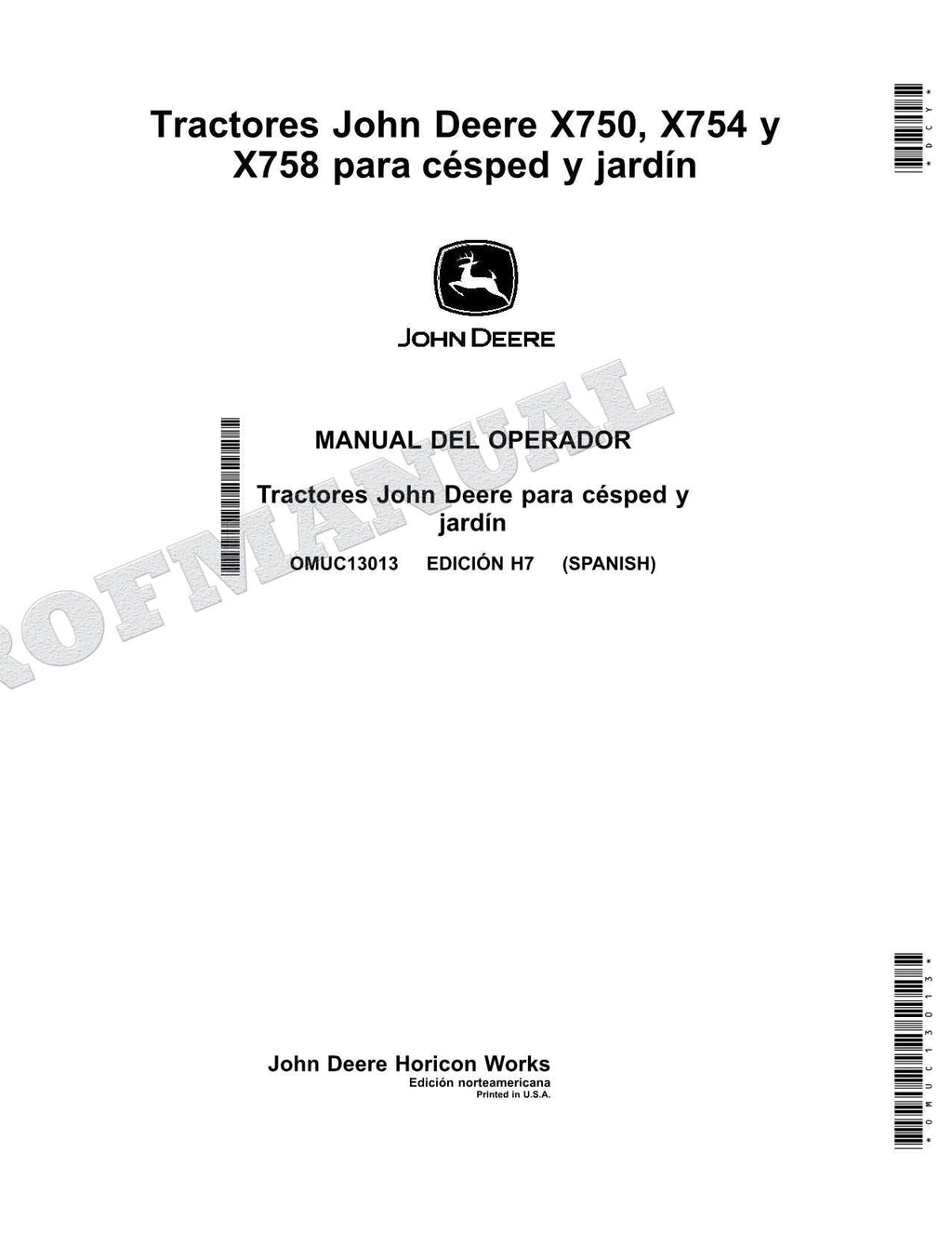 John Deere X750 X754 X758 Tractor Manual del Operador Español SN 060001-