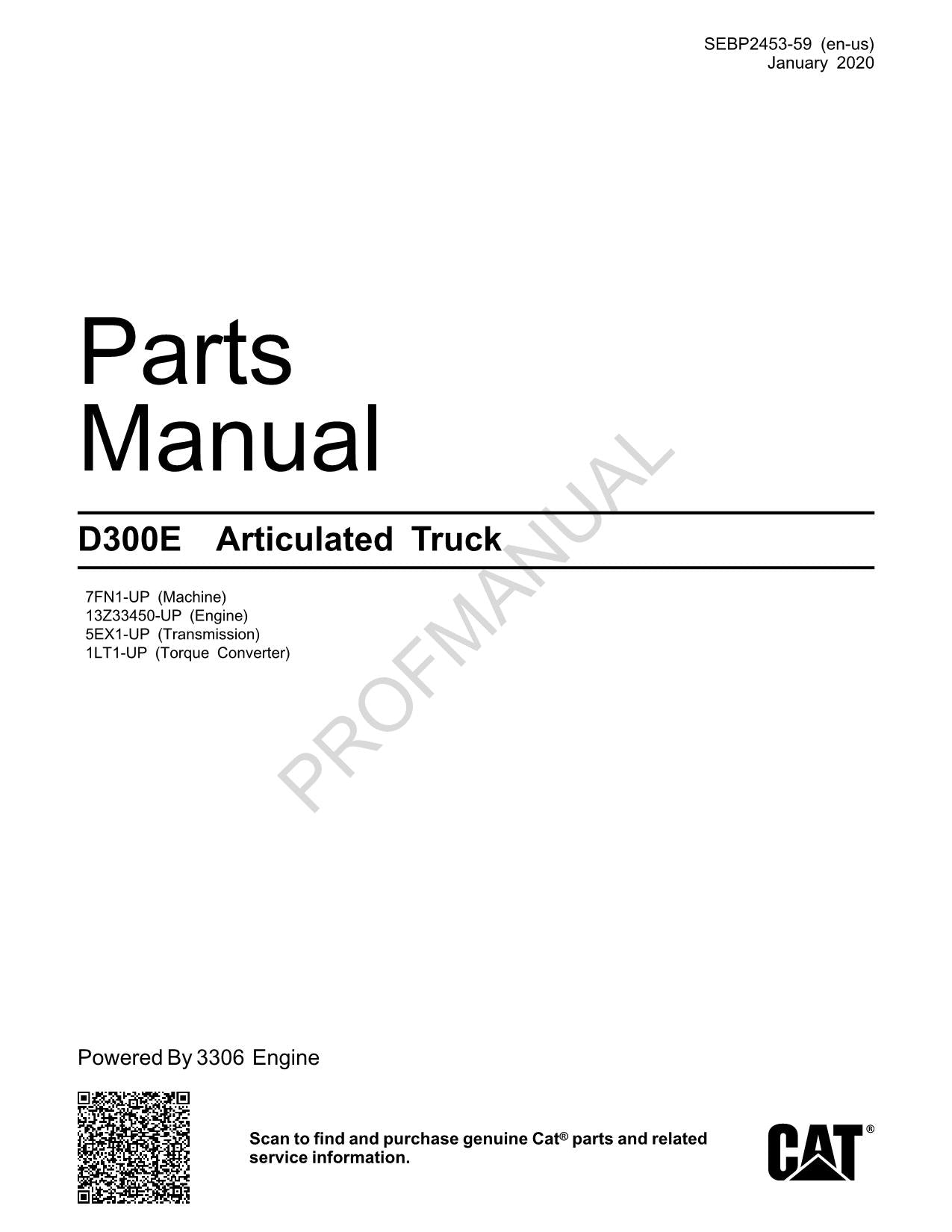 Caterpillar Cat D300E Articulated Truck Parts Catalog Manual