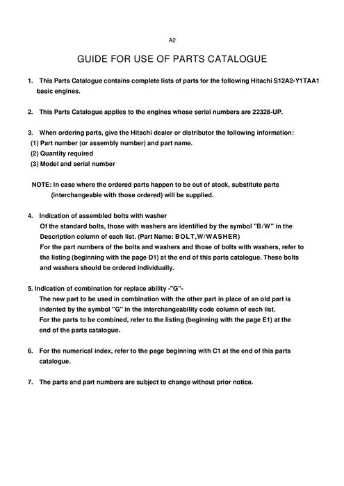 HITACHI S12A2 ENGINE  PARTS CATALOG MANUAL