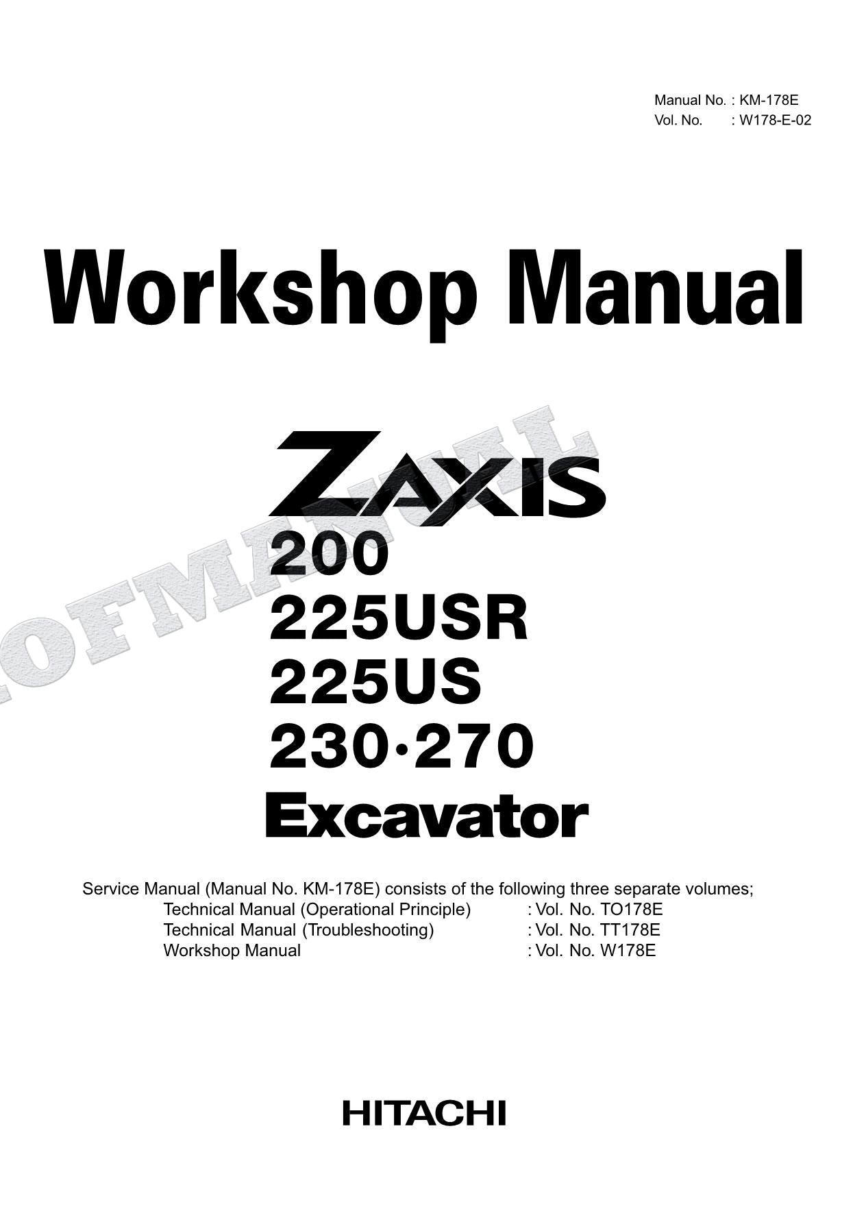 HITACHI ZX225US ZX230 ZX270 Excavator Repair Workshop Service manual