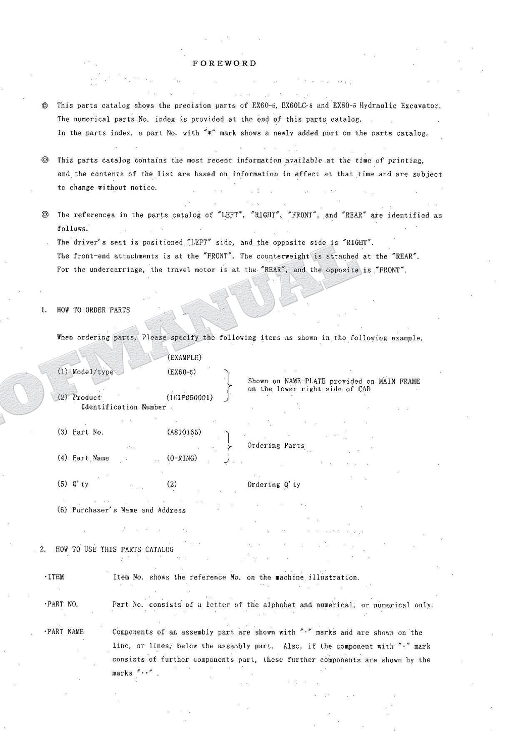 HITACHI EX60-5 EX60LC-5 EX80-5 Equip Component Excavator Parts Catalog Manual