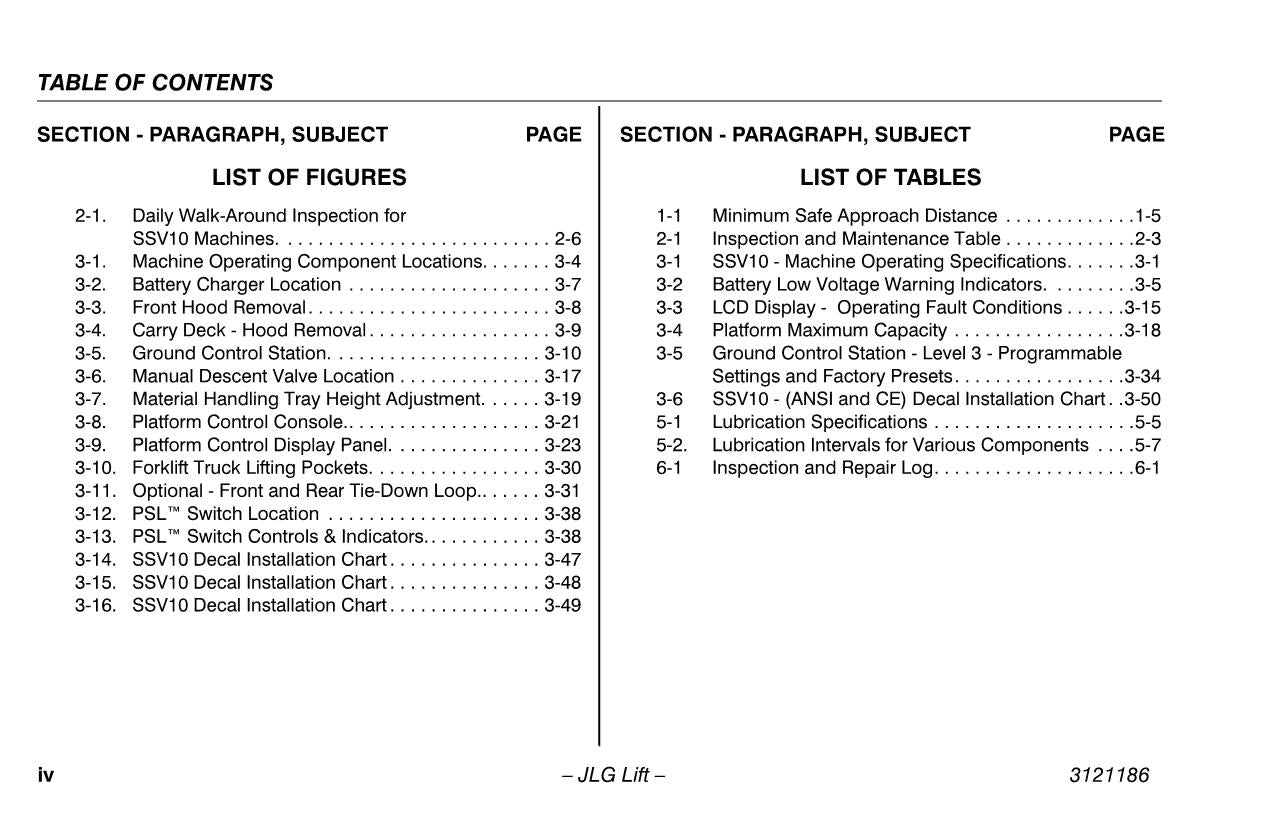 JLG SSV-10 Vertical Mast Maintenance Operation Operators Manual