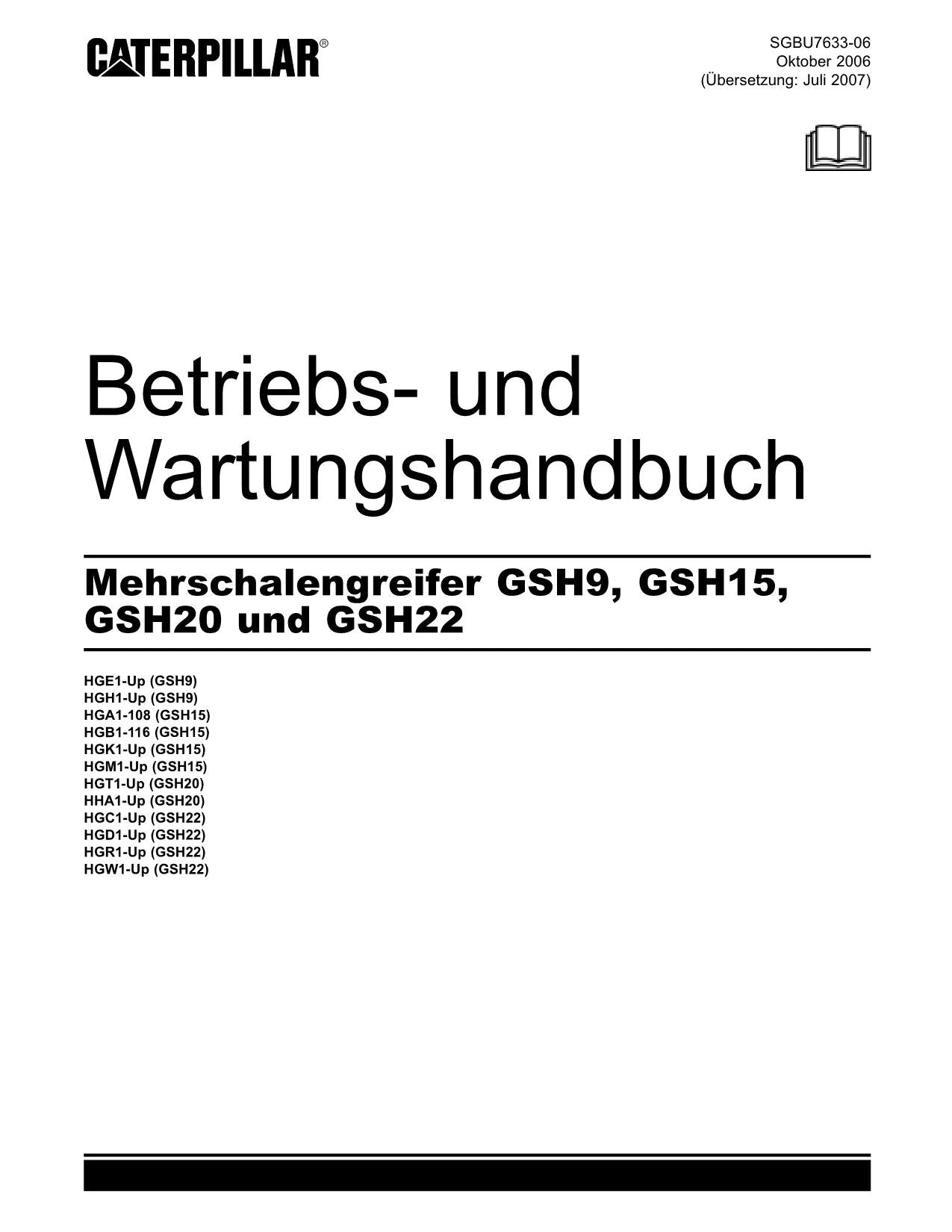 Caterpillar GSH9 GSH15 GSH20 GSH22 Kettenlader Betriebsanleitung
