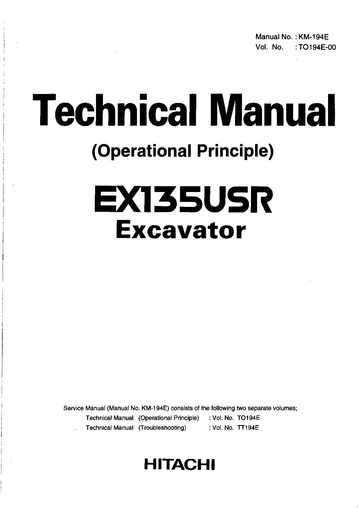 HITACHI EX135USR Excavator Operational Principle Technical Manual