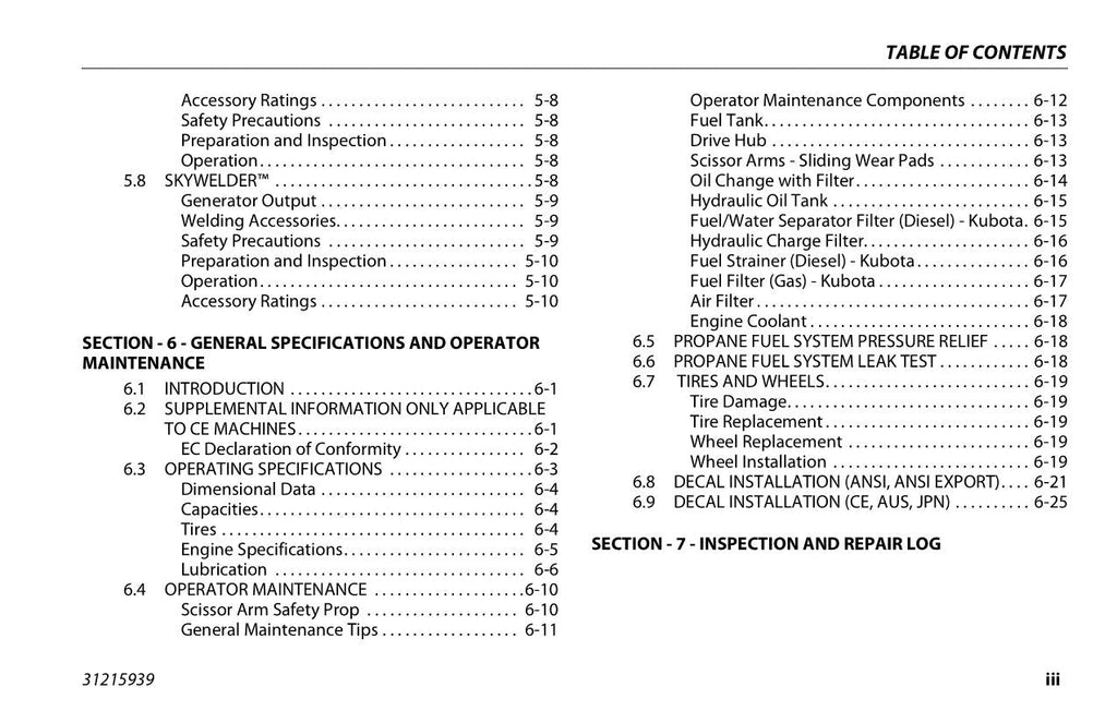 JLG RT5394 Scissor Lift Maintenance Operation Operators Manual 31215939
