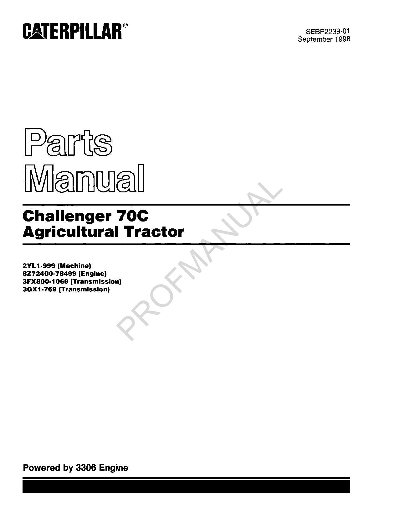 Manual del catálogo de piezas del tractor agrícola Caterpillar Challenger 70C SEBP2239