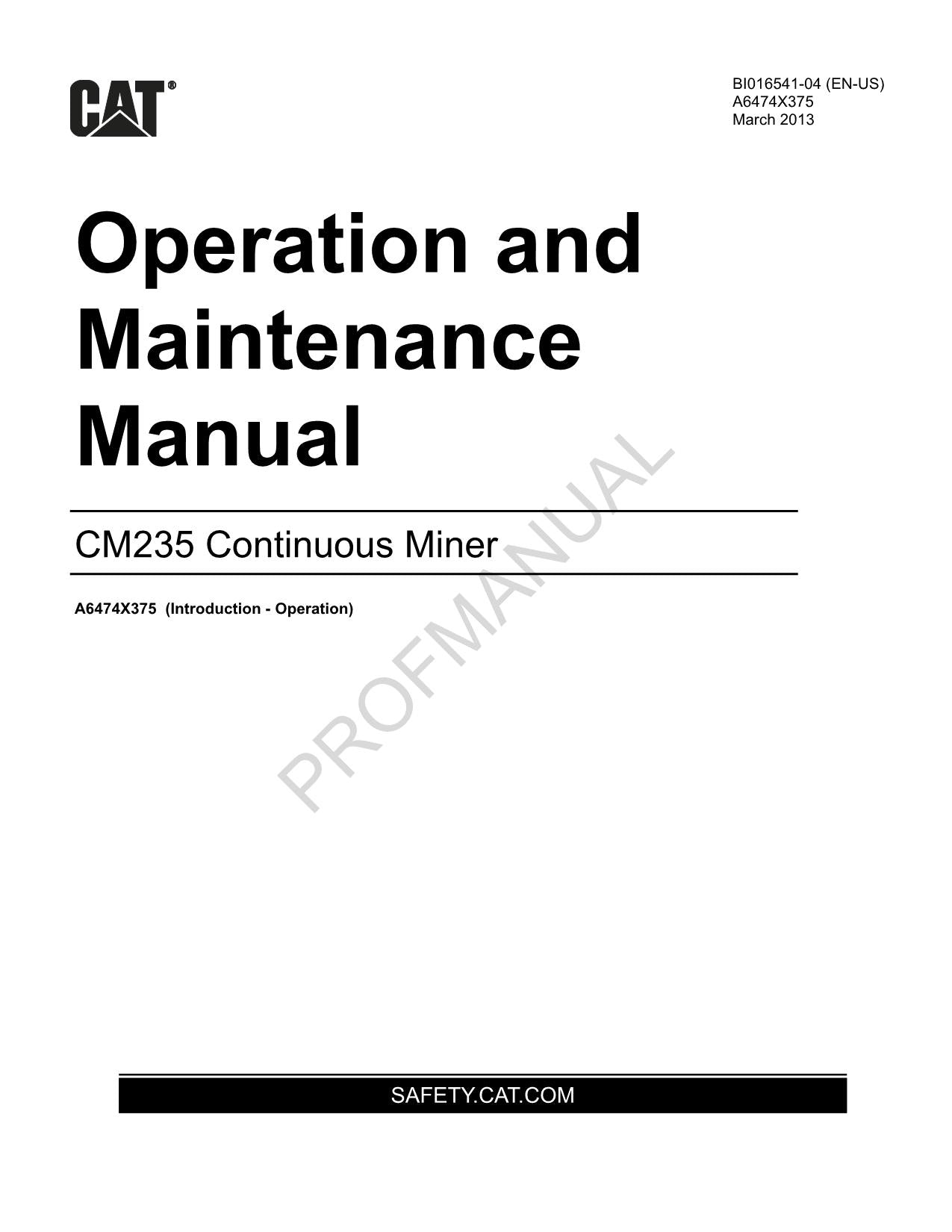 Caterpillar Cat CM235 Continuous Miner Operators Manual