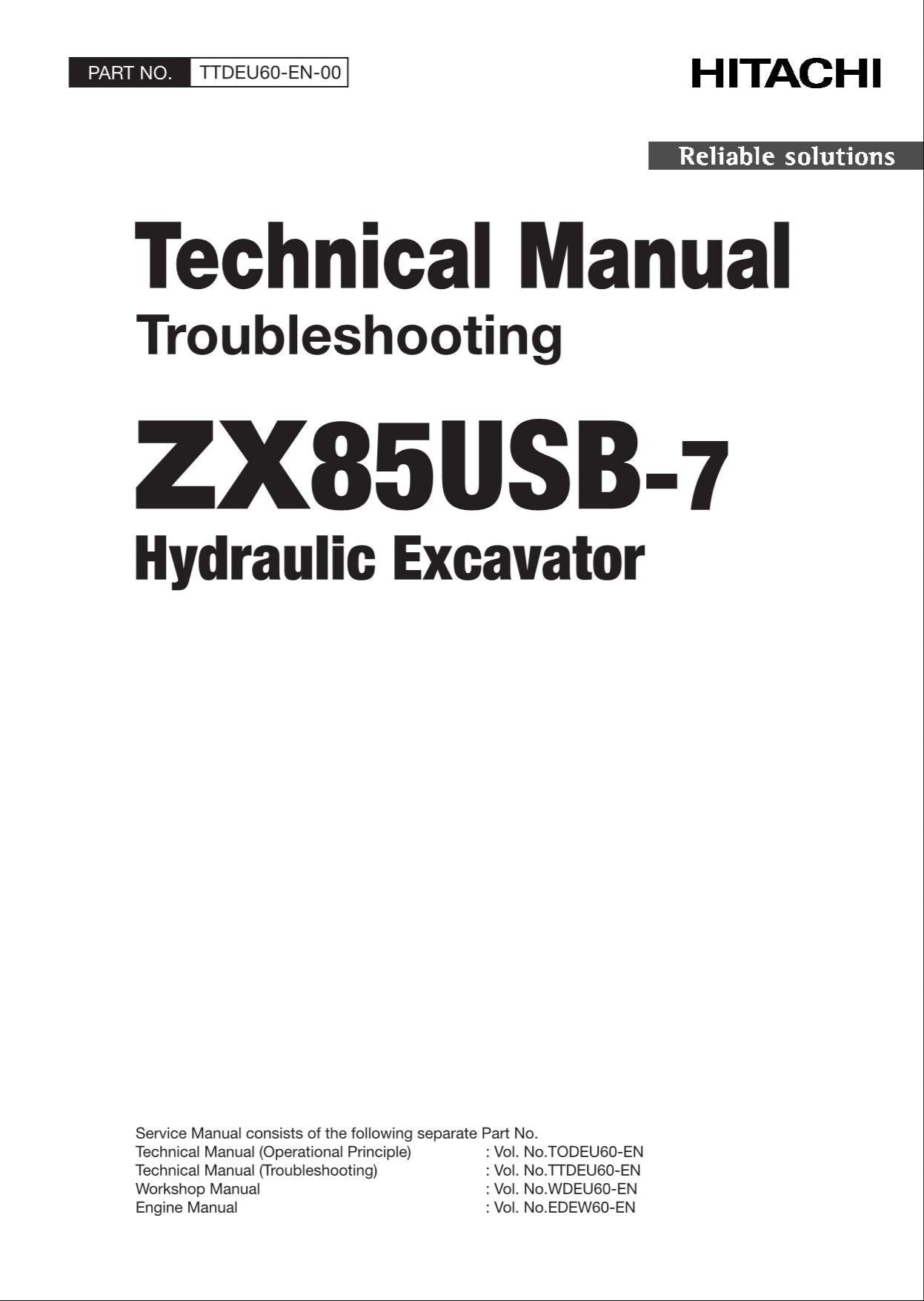 HITACHI ZAXIS ZX85USB-7 Excavator Troubleshooting Technical Manual TTDEU60-EN-00