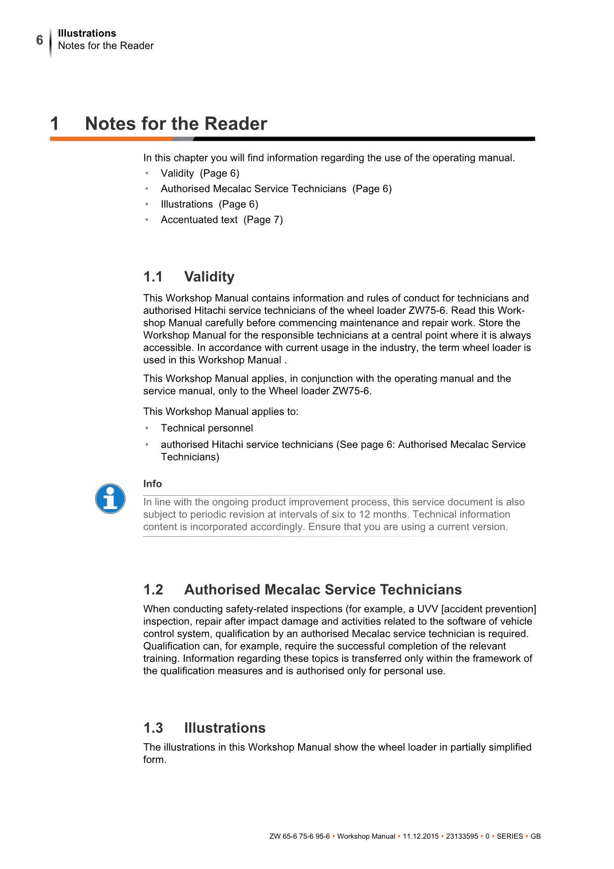 Hitachi ZW65-6 ZW75-6 ZW95-6 Wheel Loader Workshop Manual