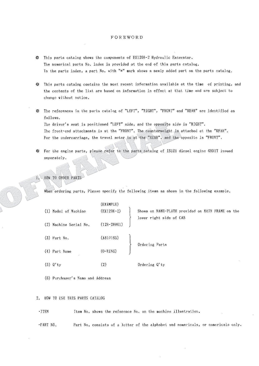 HITACHI EX120K-2 Excavator Parts Catalog Manual SN 28001-