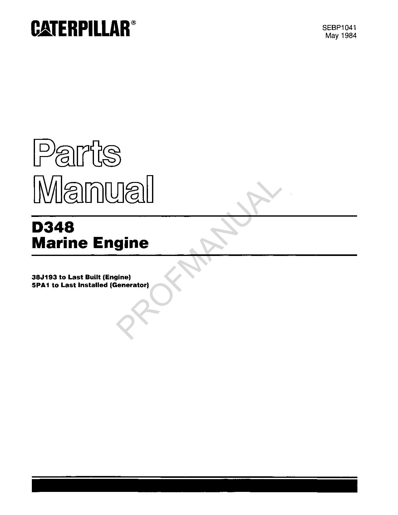 Caterpillar Cat C348 Marine Engine Parts Catalog Manual SEBP1041