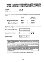 Liebherr A922 Litronic Excavator Operators manual