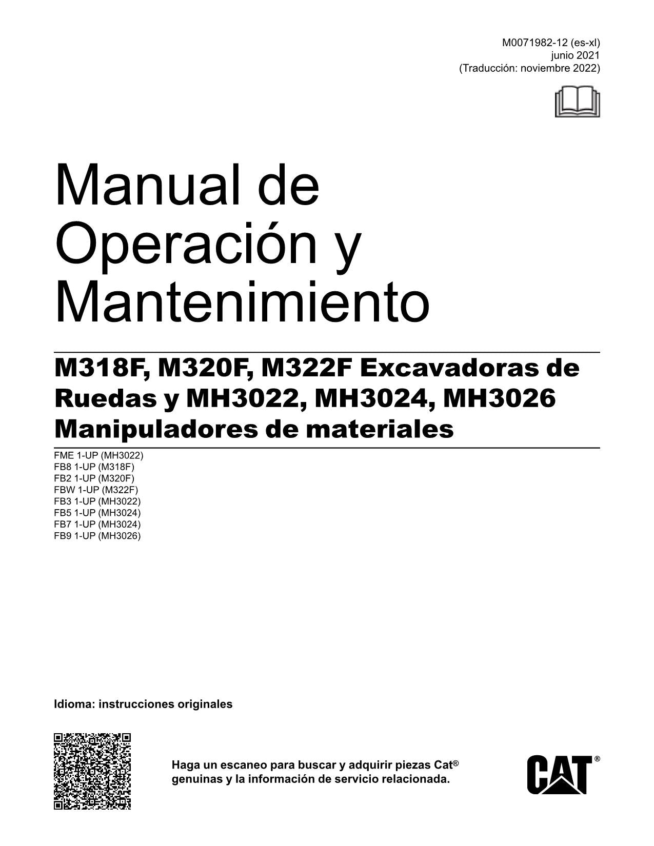 Caterpillar M318F M320F M322F Excavadora Manual de Operación M0071982ES-XL