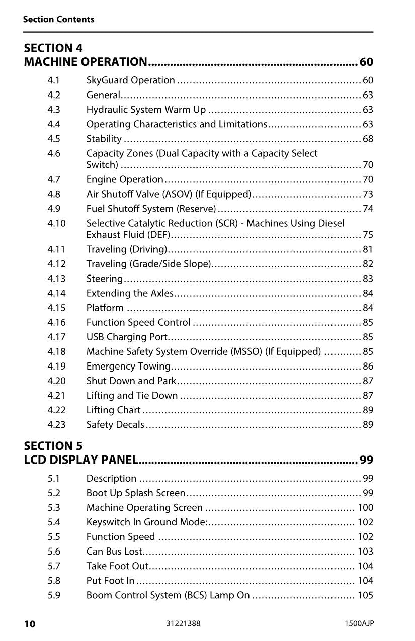 Manual del operador de mantenimiento y operación de la plataforma elevadora JLG 1500AJP 31221388