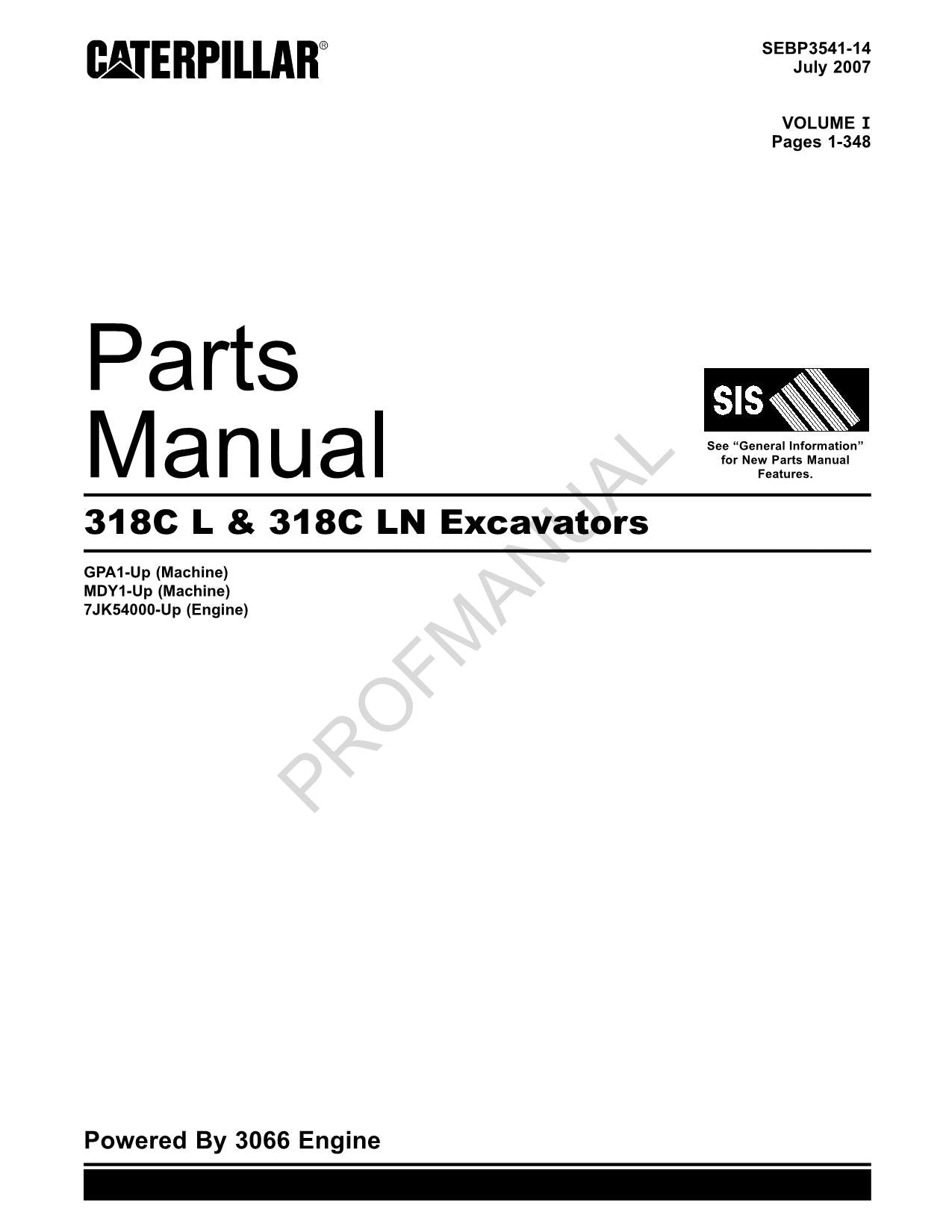 Caterpillar Cat 318C L 318C LN Excavator Parts Catalog Manual
