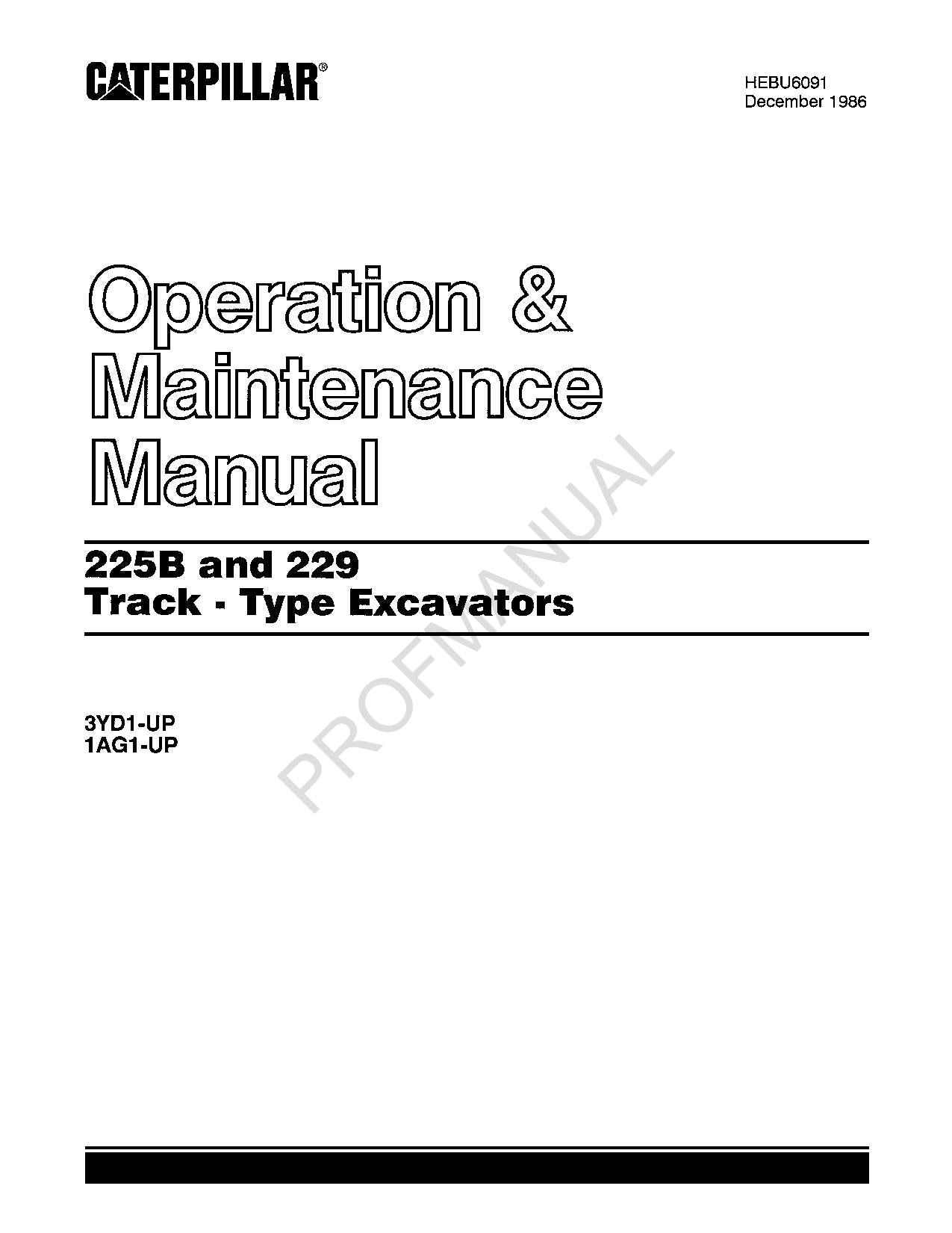 Manual de mantenimiento del operador de la excavadora Caterpillar 225B 229