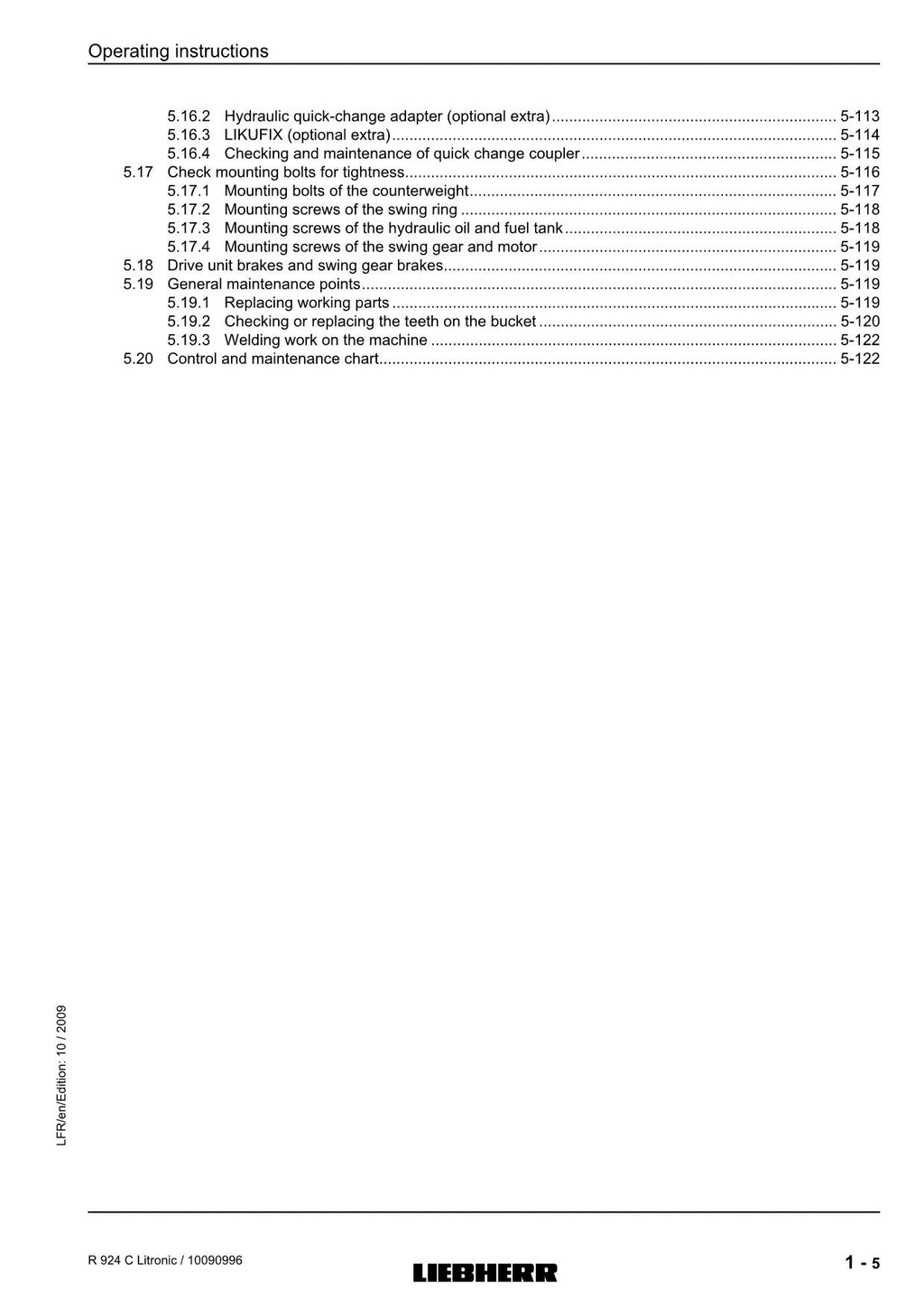 Liebherr R924 C Litronic Excavator Operators manual serial 2308