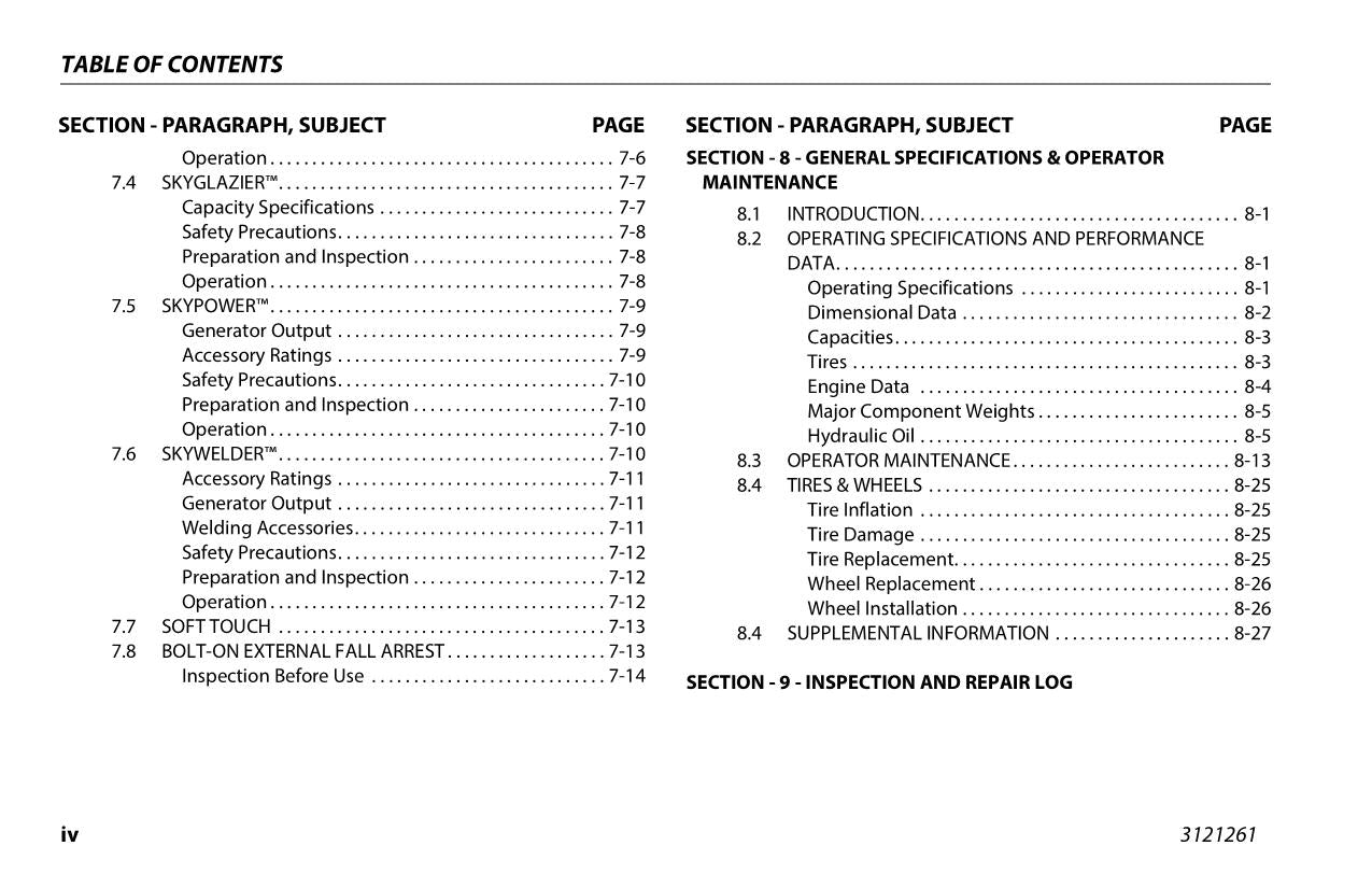 Manual del operador de mantenimiento y operación de la plataforma elevadora JLG 1500SJ 3121261