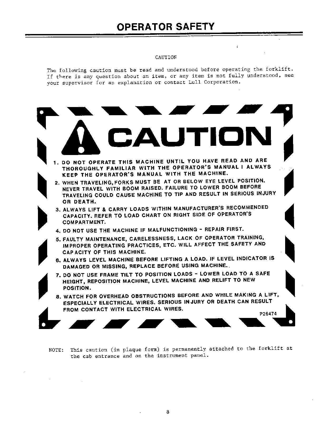 LULL 522 622 824 Telehandler Maintenance Operation Operators Manual
