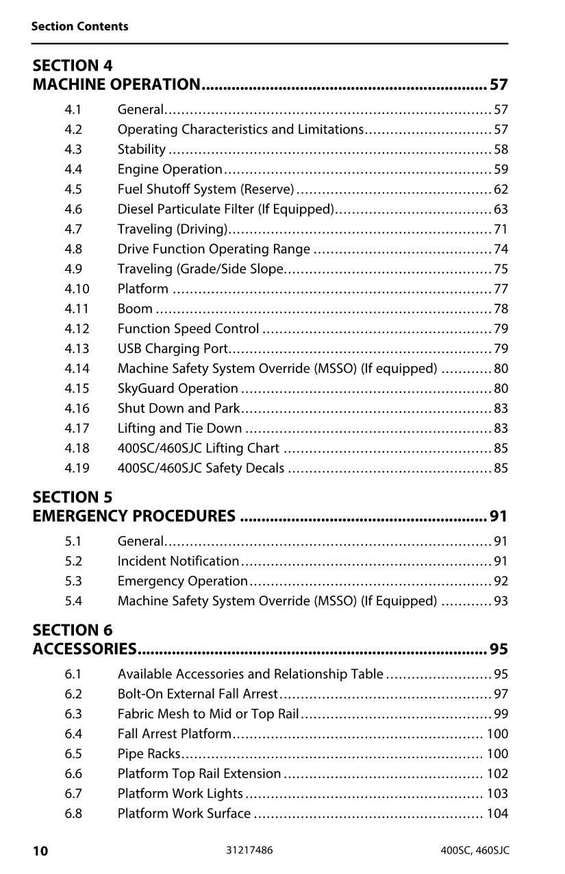 Manual del operador de mantenimiento y operación de plataformas elevadoras JLG 400SC 460SJC 31217486
