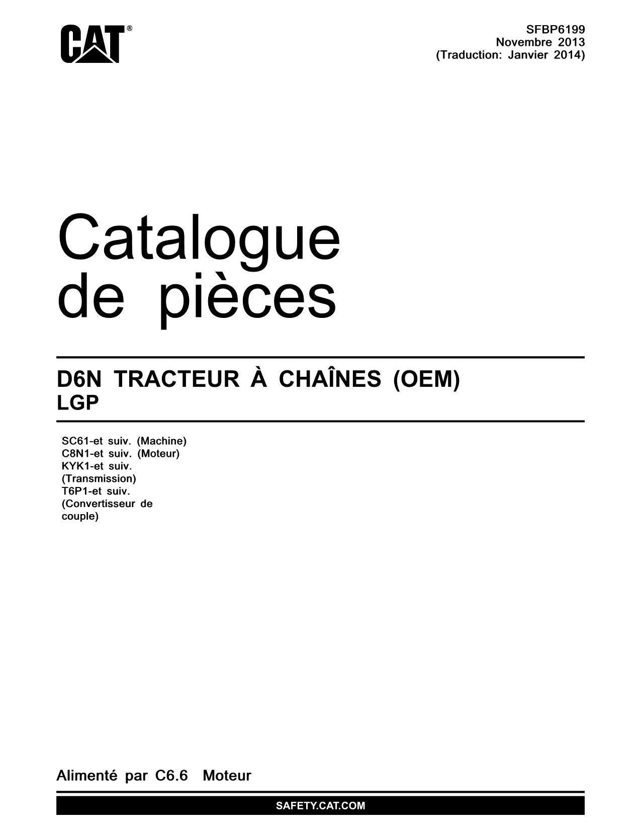 Caterpillar D6N Tracteur Manuel de catalogue de pièces