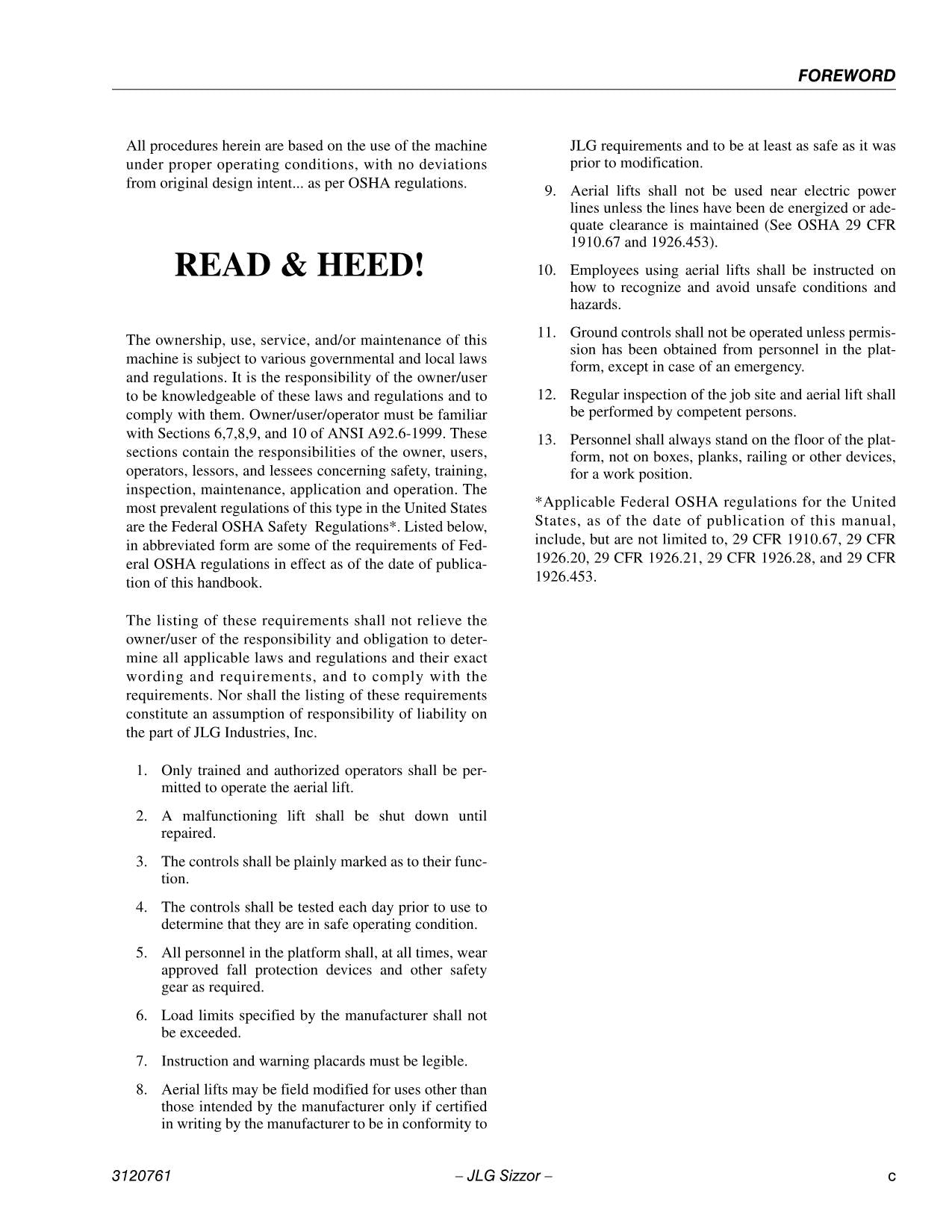 JLG 1532E3 1932E3 2033E3 2046E3 2646E3 2658E3 Lift Operators Manual 3120761