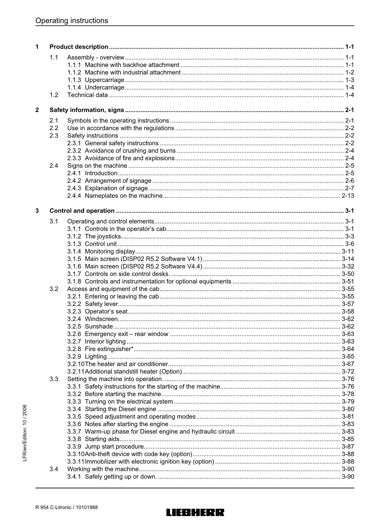 Liebherr R954 C Litronic Excavator Operators manual serial 14968