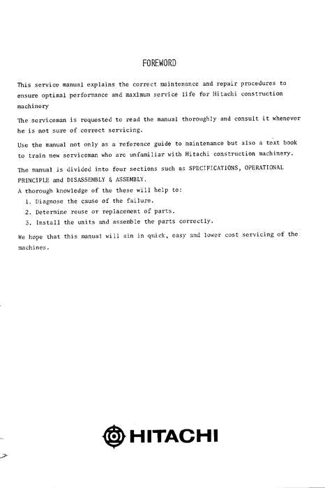 HITACHI UH073 EXCAVATOR SERVICE MANUAL