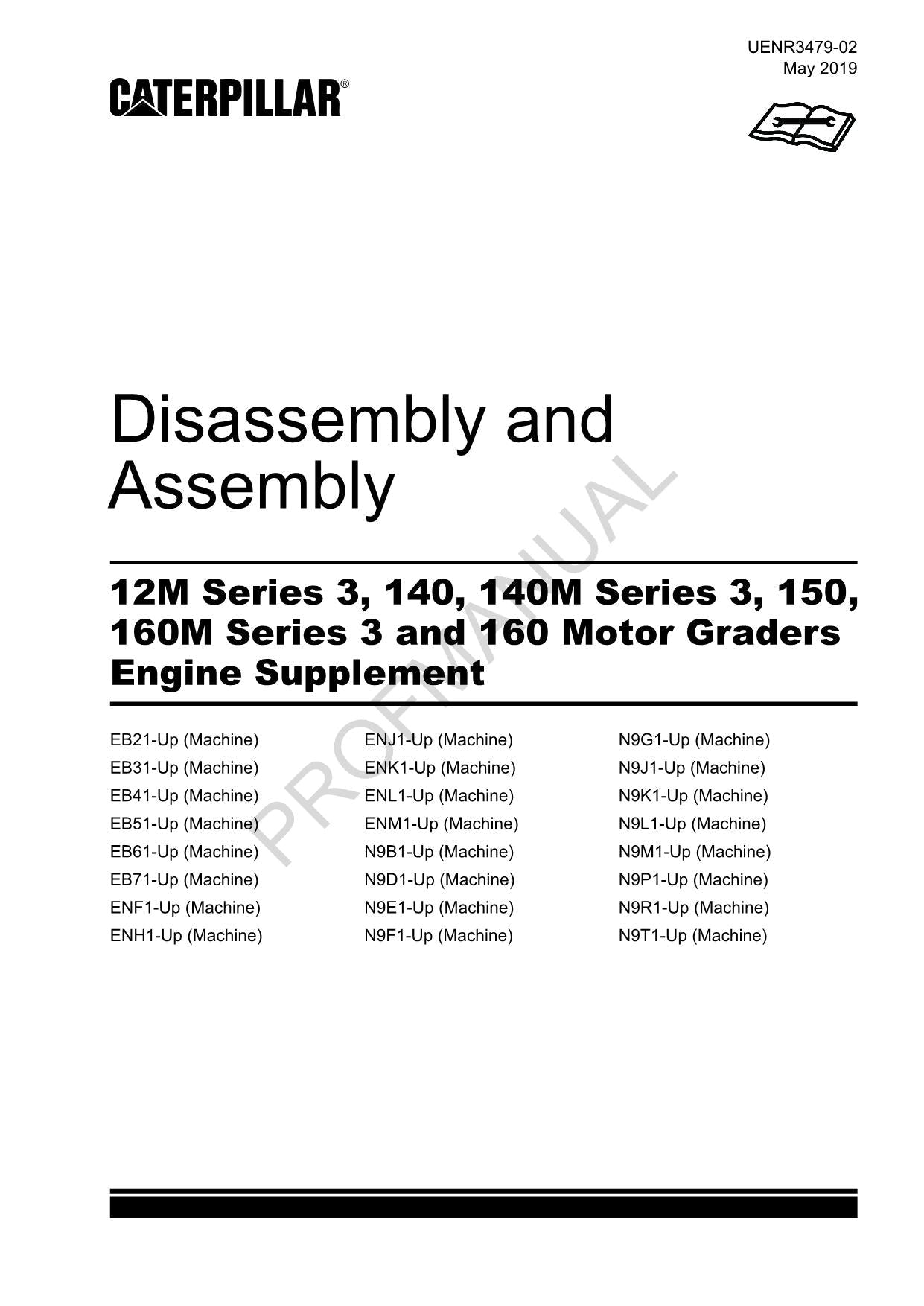 Manual de servicio de desmontaje y suministro del motor de la niveladora Caterpillar 12M 140 140M Ser3 160