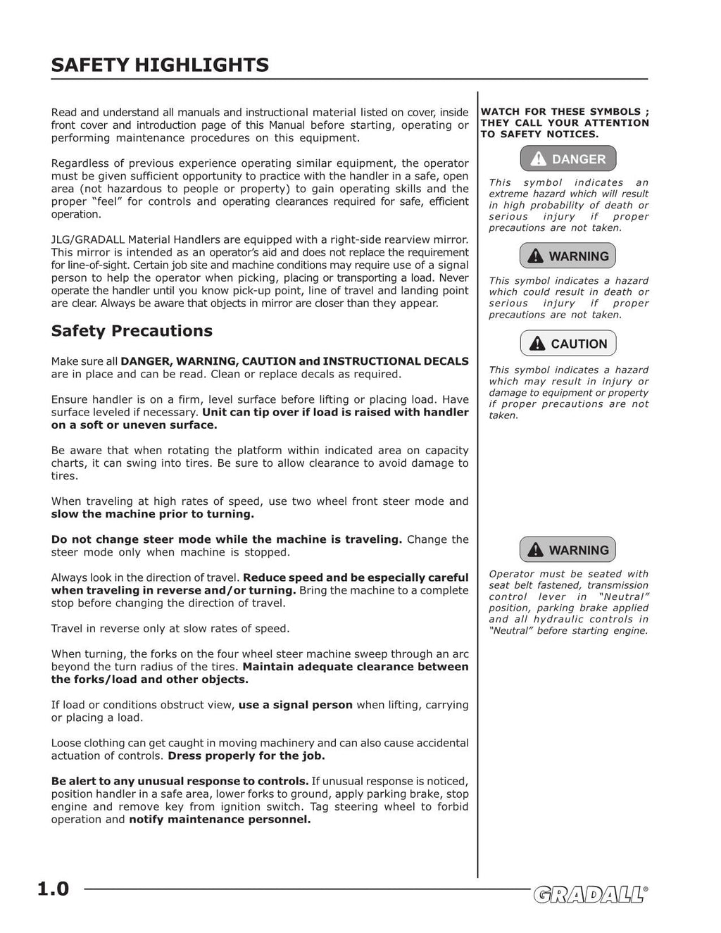 GRADALL JLG TF6-42 Telehandler Maintenance Operation Operators Manual