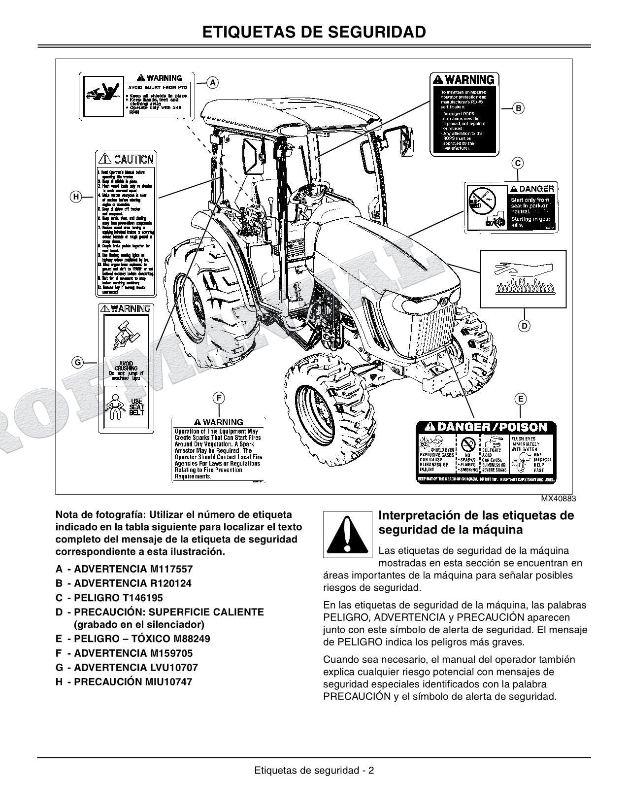 John Deere SN 4520 650001-810000 4720 670001-810000 Tractor Manual del Operador
