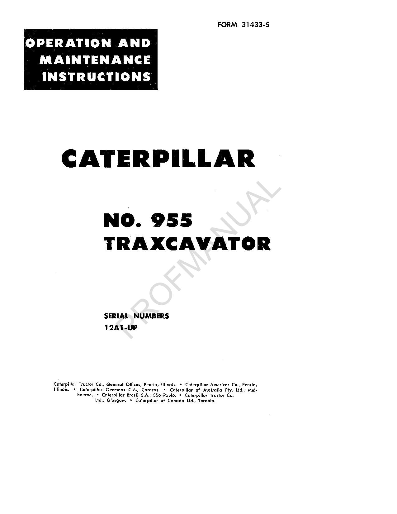 Manual de mantenimiento del operador de la excavadora Caterpillar 955 12A1-Up